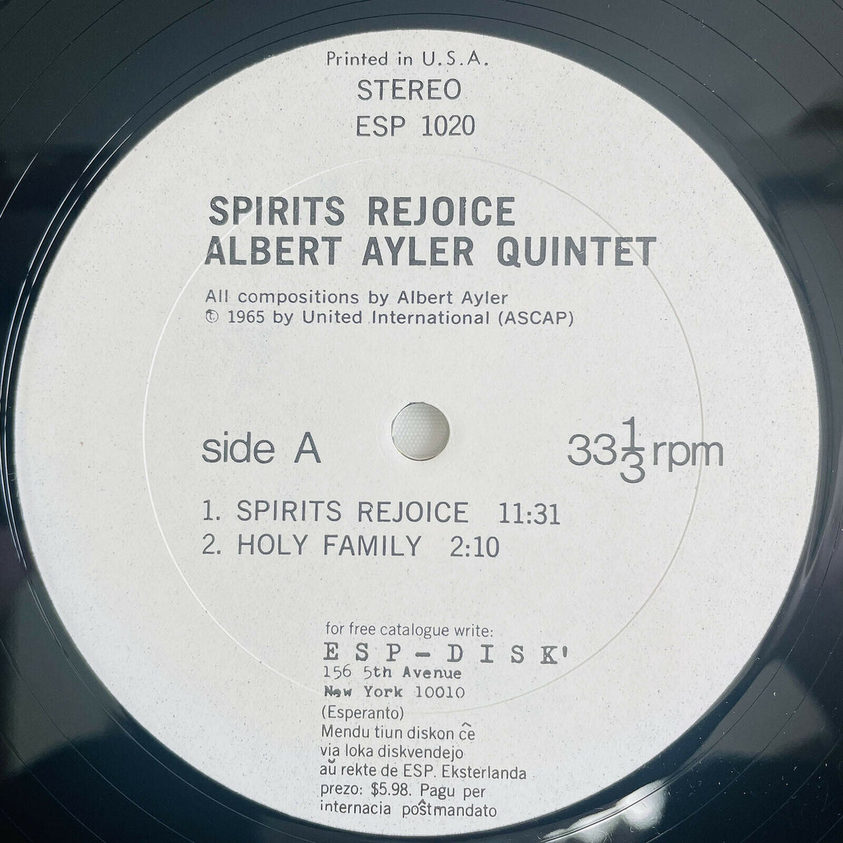 Albert Ayler - Spirits Rejoice (US Press) - Portal Records