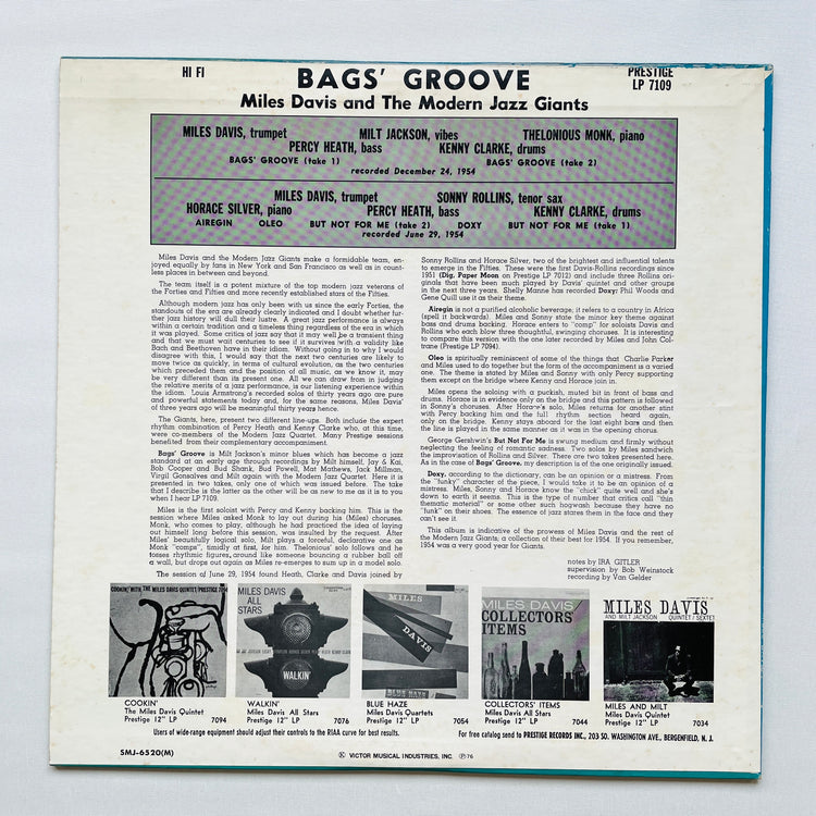 Miles Davis – Bags Groove (Japanese Pressing, Mono, Promo)