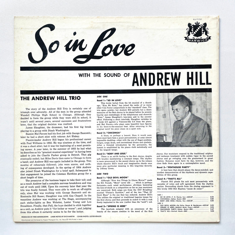Andrew Hill – So In Love (Japanese Pressing, Promo)