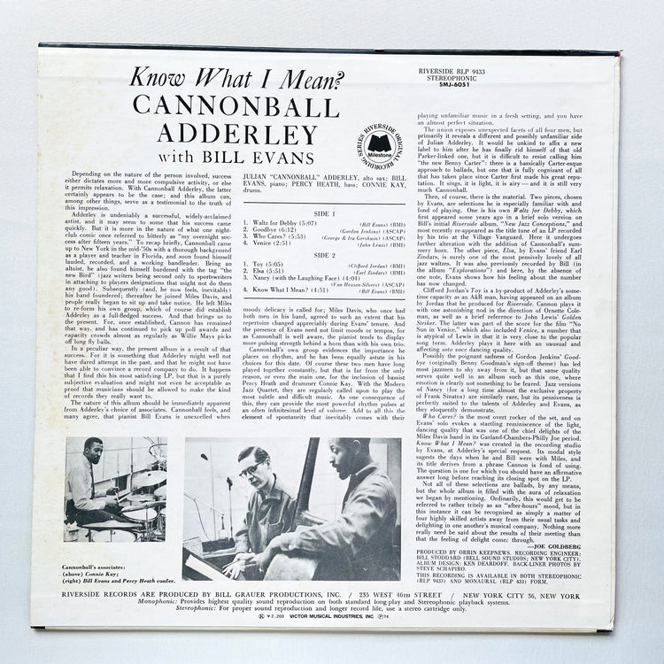 Cannonball Adderley With Bill Evans – Know What I Mean? (Japanese Pressing, Stereo)
