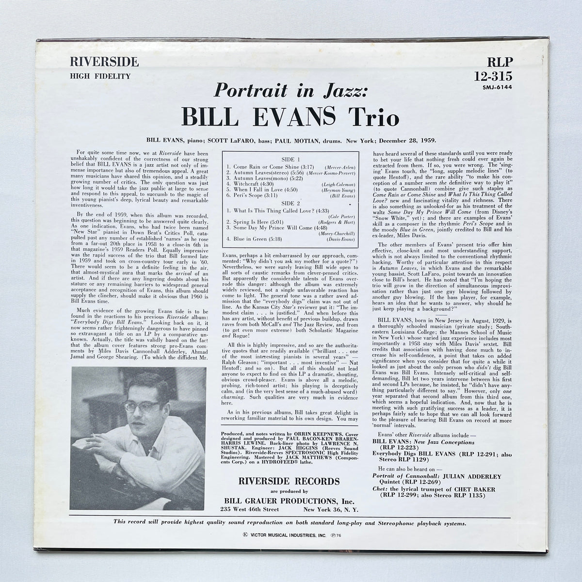 Bill Evans – Portrait In Jazz (Japanese Pressing, Stereo)