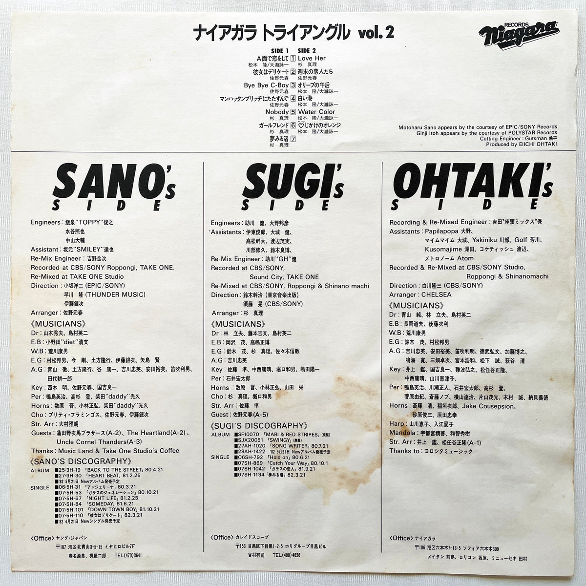 Niagara Triangle (Eiichi Ohtaki, Masamichi Sugi, Motoharu Sano) – Vol.2 - Portal Records