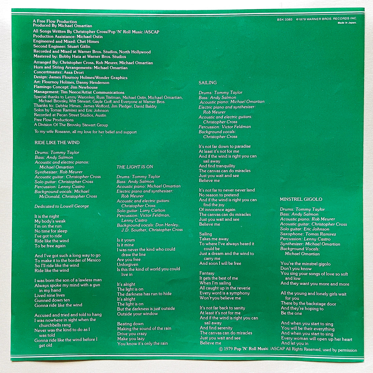 Christopher Cross - Self Titled (Japanese Press) - Portal Records