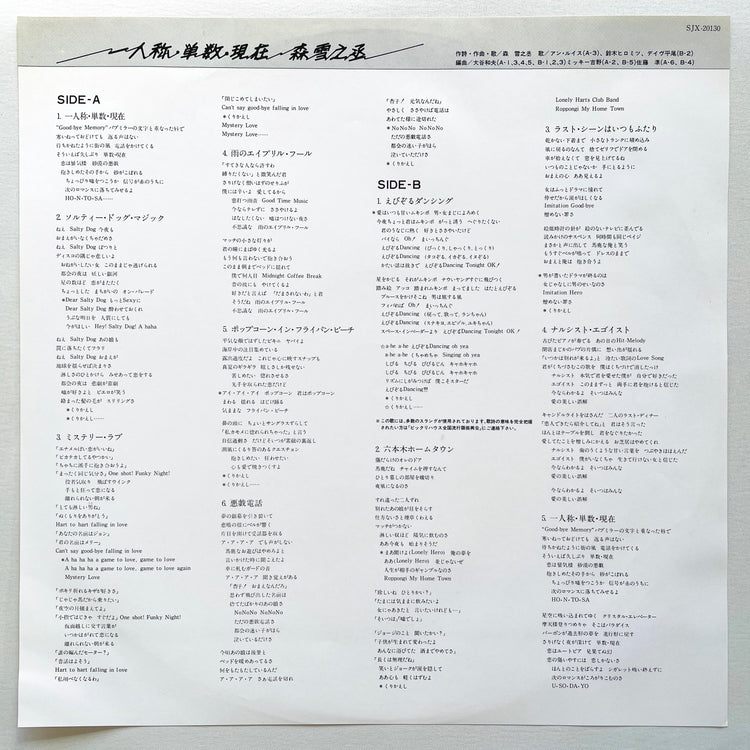 Yukinojo Mori - Ichininsyou, Tansuu, Genzai (1979, Original) - Portal Records