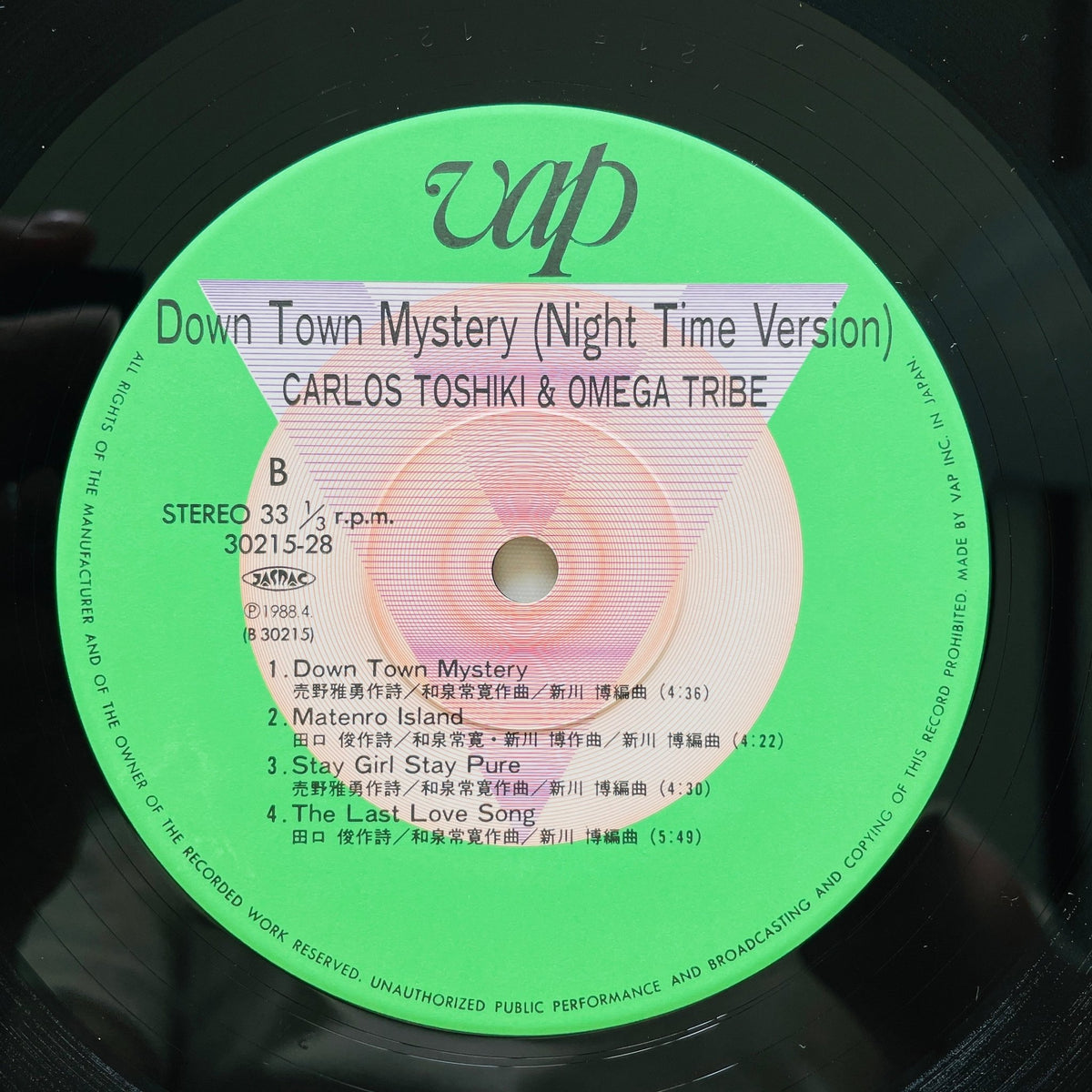 Carlos Toshiki & Omega Tribe – Down Town Mystery ("Night Time" Version, Original) - Portal Records